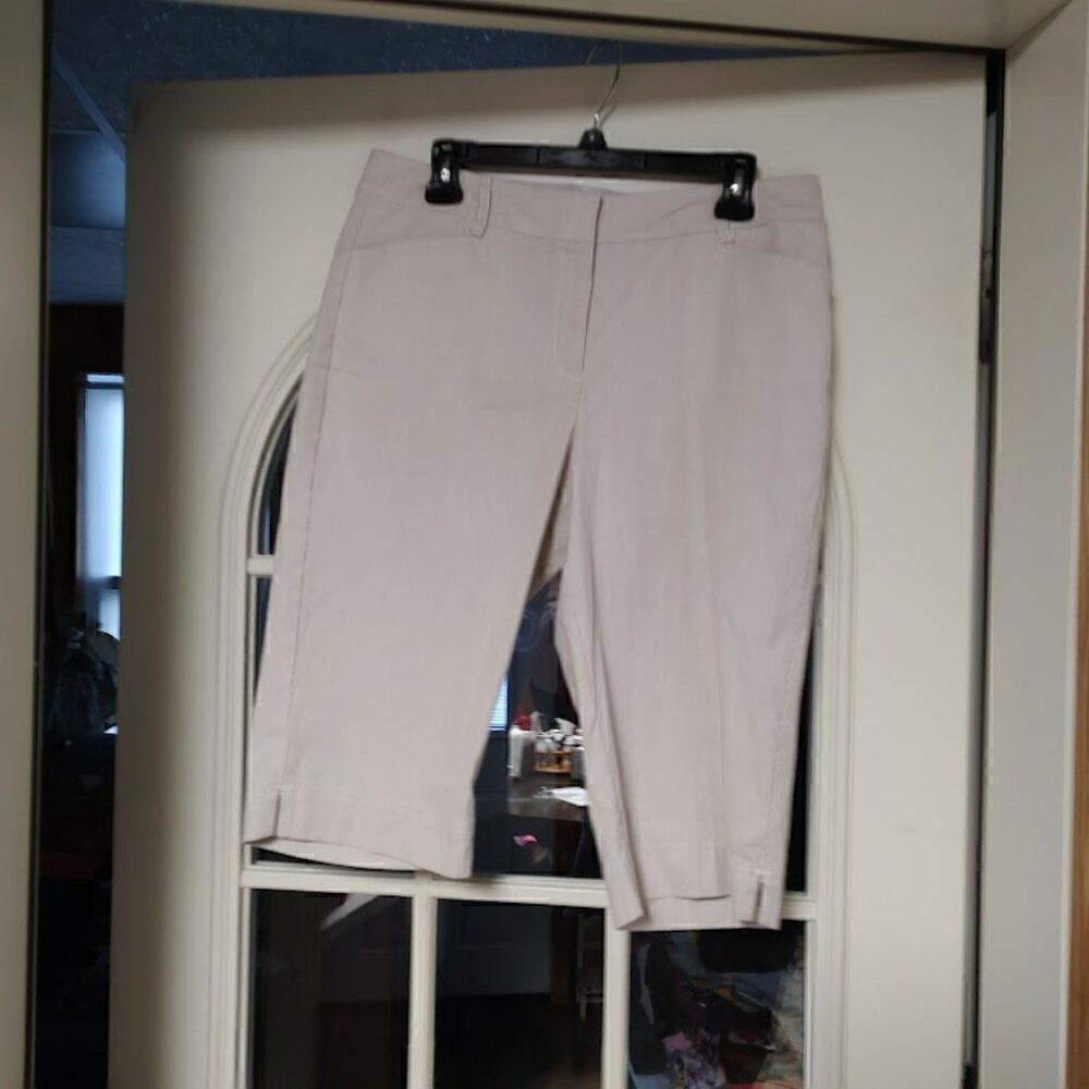 New Ann Taylor Tan Thin Striped Cropped Capri Pants Size Women's Curvy 10